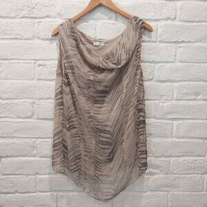 100% Silk Blouse Top Large Beige Gray Animal Print by Dolce Ragazza Italy Made,